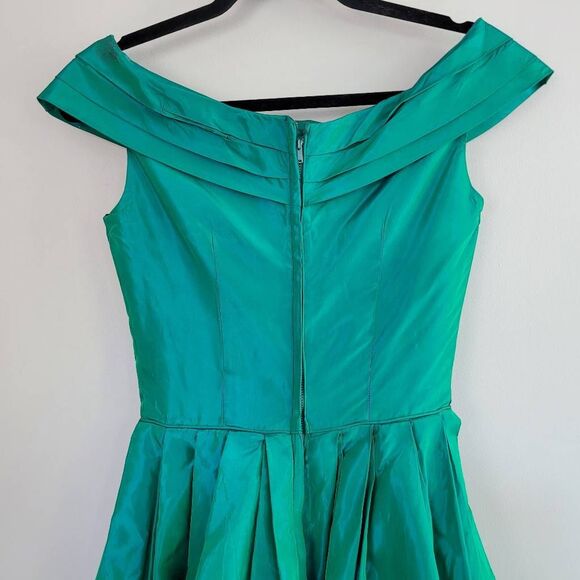 Vintage 1950s green blue iridescent cocktail dress off shoulder bow detail retro - Picture 6 of 13